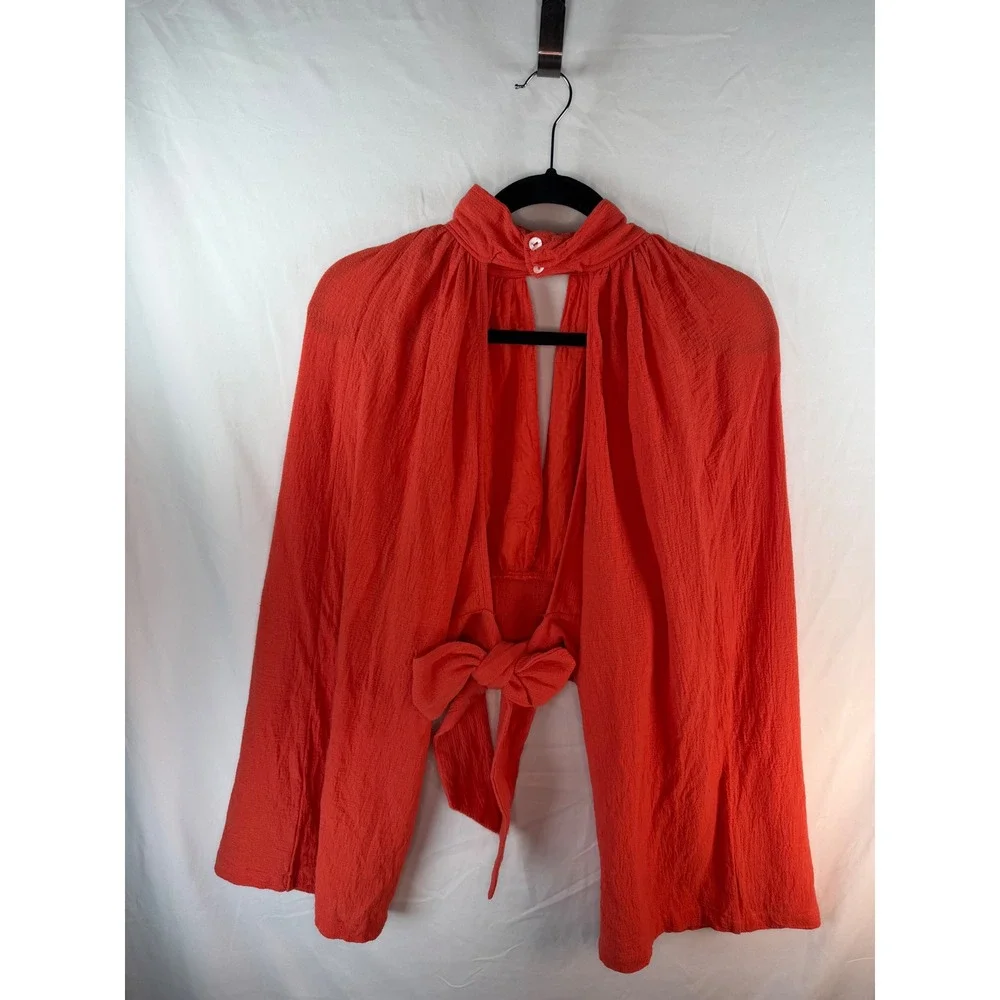 Jen's Pirate Booty for Free People Orange Red Cotton Gauze Tie Back Crop Top S